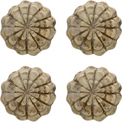 Clayre & Eef Deurknop Set van 4  Ø 4 cm Grijs Keramiek Rond Bloem Meubelknop