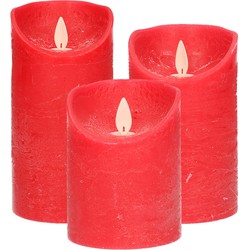 Set van 3x stuks Rode Led kaarsen met bewegende vlam - LED kaarsen