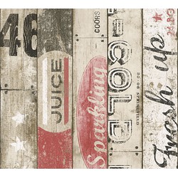 A.S. Création behang vintage sloophout planken beige, rood en zwart - 53 cm x 10,05 m - AS-959501