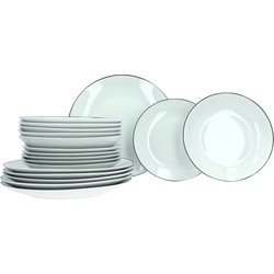 Luzzo®  Serviesset 6 Persoons - 18 delig Wit Porselein met Zwarte rand