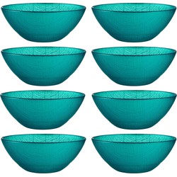 Kommetjes/serveer schaaltjes - 8x - Murano - glas - D15 x H6 cm - turquoise blauw - Stapelbaar - Kommetjes