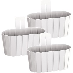 Set van 3x stuks wood-look muur plantenpot/bloempot kunststof dia 27 cm/hoogte 15 cm parel wit - Plantenpotten