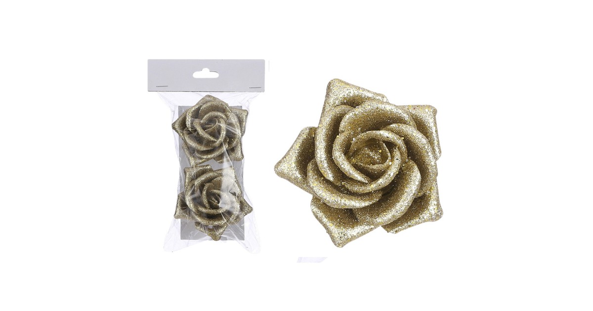 2x Gouden decoratie rozen op clip 8 cm - Kersthangers
