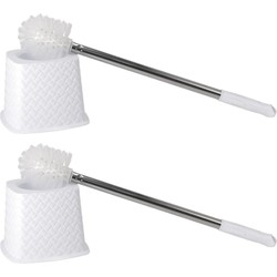 2x stuks wc/toiletborstels met houders wit 51 cm van RVS - Toiletborstels