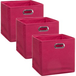 Set van 3x stuks opbergmand/kastmand 29 liter framboos roze linnen 31 x 31 x 31 cm - Opbergmanden