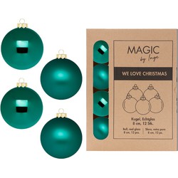Kerstballen van glas - 12x - donkergroen- 8 cm -milieubewust verpakt - Kerstbal
