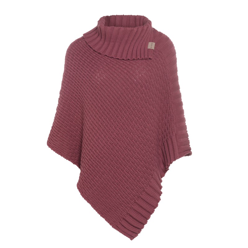 Knit Factory Nicky Gebreide Dames Poncho - Stone Red - One Size - Met opstaande kraag - 