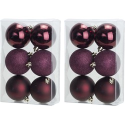 12x Aubergine roze kerstballen 8 cm kunststof mat/glans/glitter - Kerstbal