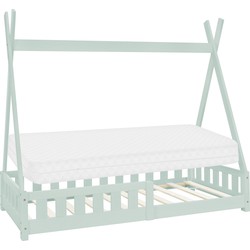 Kinderbed Tipi 80x160 cm mint van grenenhout incl. matras H-10cm uitvalbescherming en lattenbodem ML design