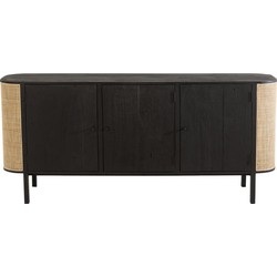 Buffet 3 deuren Molly in exotisch hout en zwart rotan