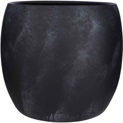 Mica Decorations Bloempot Lester rond mat zwart stone handgemaakt - 35 x Ø 38 cm