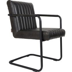 Dutchbone Stitched Eetkamerstoelen met armleuning Kunstleer Donker Grijs - Set van 2
