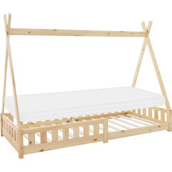 Kinderbed met uitvalbeveiliging en lattenbodem 90x200 cm naturel dennenhout ML-Design