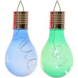 2x Buitenlampen/tuinlampen lampbolletjes/peertjes 14 cm blauw/groen - Buitenverlichting