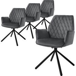 Eetkamerstoel set van 4 draaibaar met rugleuning en armleuningen antraciet Keukenstoel met microvezel fluwelen bekleding ML design