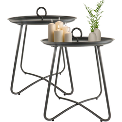 HIXA Bijzettafel - Set van 2 - Rond - Salontafel - Tuintafel - Buiten - Tuin - Tafel - met Haak - 40cm - Bijzettafeltje - DAN