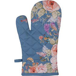 Clayre & Eef Ovenwant Blauw Katoen Bloemen
