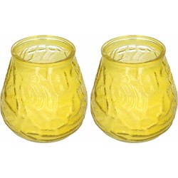 Windlicht geurkaars - 2x - geel glas - 48 branduren - citrusgeur - geurkaarsen