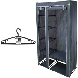 Mobiele kledingkast/garderobekast incl 10x hangers - opvouwbaar - grijs - 174 cm - Campingkledingkasten