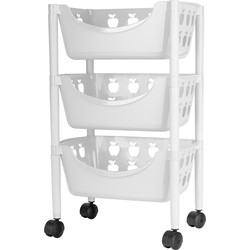 Juypal Keukentrolley met appelmotief - 3-laags - wit - kunststof - 45 x 29,5 x 70,5 cm - Opberg trolley