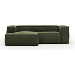 Kave Home - 2-zitsbank Blok met chaise longue links in groen ribfluweel/corduroy 240 cm