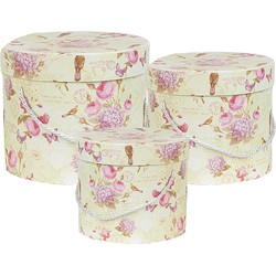 Clayre & Eef Opbergdoos Set van 3 23x20 / Ø 20x17 / Ø 17x14 cm Groen Karton Rond Bloemen
