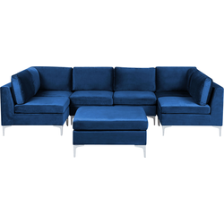 EVJA - Hoekbank met ottomaan 6-zits - Marineblauw - Fluweel