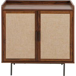 Dressoir met 2 deuren in notenhoutdecor met stoffen fronten L80 cm - JETSON