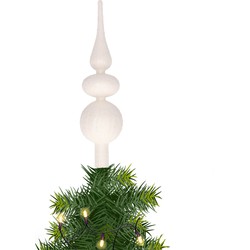 Grote glazen kerstboompiek winter witte glitters/kralen 32 cm - kerstboompieken