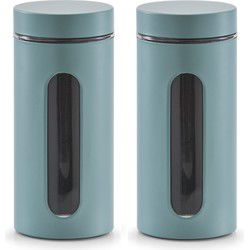 Zeller keuken Voorraadpot - 3x - eucalyptus groen - 1200 ml - D9.5 x 22cm - Voorraadblikken