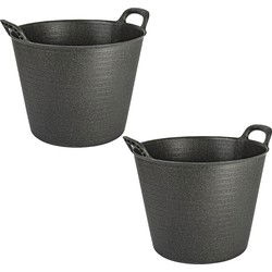 Plasticforte Flexibele emmer/kuip - 2x - zwart - 42 liter - ECO kunststof - rond - 38 x 45 cm - Wasmanden