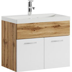 Badplaats Badkamermeubel Montreal Set 01 60 x 35 cm - Eiken met Wit - Badmeubel met Wastafel
