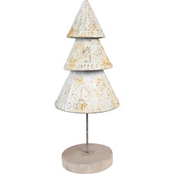 Clayre & Eef Kerstdecoratie Beeld Kerstboom 32 cm Wit Metaal Hout