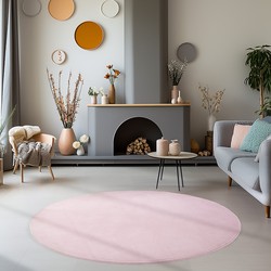 Sky Soft Uni Basic - Rond Vloerkleed - Laagpolig - Effen Kleur - Roze - Woonkamer Tapijt - Anti-Slip Rug- 120 CM ROND