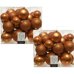 52x stuks kunststof kerstballen cognac bruin (amber) 6-8-10 cm glans/mat/glitter - Kerstbal