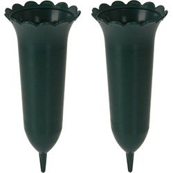 Grafvaas/grafvazen - 2x - kunststof - groen - 25 cm - Voor bloemen op graf te zetten - Vazen