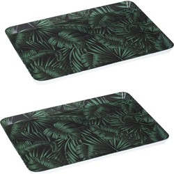 2x stuks dienbladen/serveerbladen rechthoekig Jungle 45 x 30 cm donker groen - Dienbladen