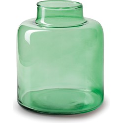 Jodeco Bloemenvaas Willem - transparant groen glas - D19 x H17 cm - fles vorm vaas - Vazen