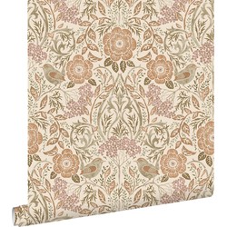 ESTAhome behang bloemen en vogels in art nouveau stijl zandkleurig, beige en oudroze - 0.53 x 10.05 m - 139566