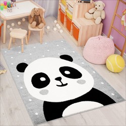 Playful Pals Kids Kinderkamer Grijs vloerkleed - Panda