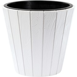 Prosperplast Plantenpot/bloempot Wood Style - buiten/binnen - kunststof - wit - D30 x H28 cm - Plantenpotten