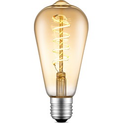 Edison Vintage LED filament lichtbron Drop - Amber - ST64 Spiraal - Retro LED lamp - 6.4/6.4/14cm - geschikt voor E27 fitting - Dimbaar - 4W 280lm 2700K - warm wit licht