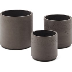 Kave Home - Set van 3 grijze bloempotten Sintina van cement en glasvezel Ø 23 cm / Ø 27,5 cm / 32 cm