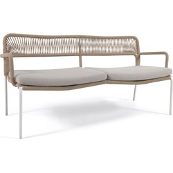 Kave Home - Cailin 2-zitsbank in beige koord met gegalvaniseerde stalen poten in wit 150 cm