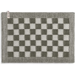 Knit Factory Gebreide Placemat - Onderlegger Block - Ecru/Khaki - 50x30 cm