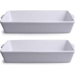 2x Witte ovenschalen/braadsledes van porselein 3.5 liter 33 x 19 cm rechthoekig - Ovenschalen