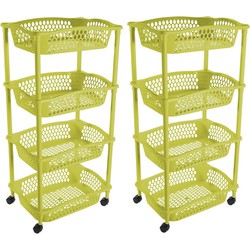 2x stuks keuken opberg trolleys/roltafels met 4 manden 86 cm groen - Opberg trolley