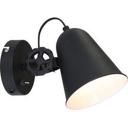 Retro Wandlamp - Anne Light & Home - Metaal - Retro - E27 - L: 250cm - Voor Binnen - Woonkamer - Eetkamer - Zwart