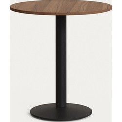 Kave Home - Ronde Esilda-tafel van noothout met melamine en zwart gelakte metalen poot Ø 70 x 70 cm