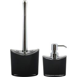 MSV Toiletborstel in houder/zeeppompje - badkamer set Aveiro - kunststof - zwart - Badkameraccessoireset